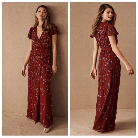 hot nwot bhldn plymouth beaded dress wedding maxi gown z434-4